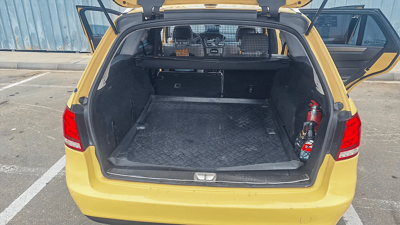 Spacious empty trunk of the Mercedes station wagon, ready for luggage